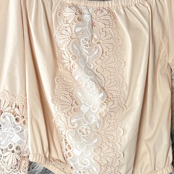 Express Womens Cropped Blouse Lace Trim Cream Boho Bell Sleeves,Size M - Picture 6 of 8